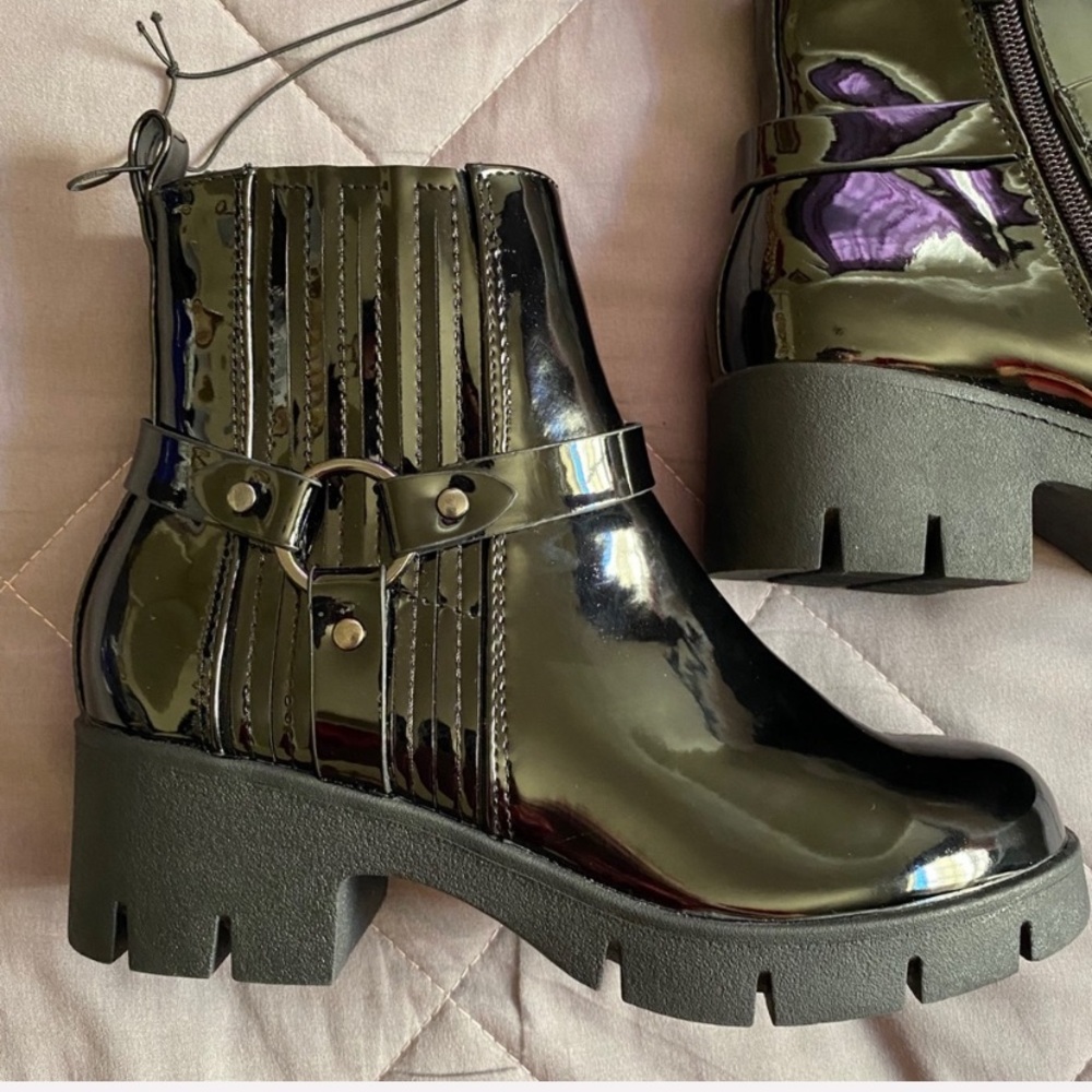 Patent black ankle boots